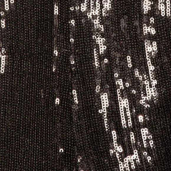 Retrofete Katherine Black Sequin Tie Waist Plunge Long Sleeve Romper